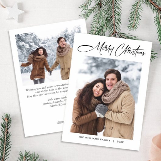 Elegante minimalistische moderne kerst 2 foto feestdagenkaart