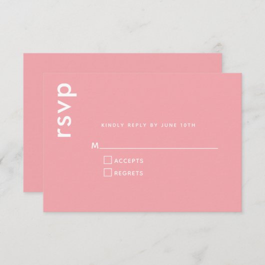 Elegante minimalistische moderne roze bruiloft Rea RSVP Kaartje (Voorkant / Achterkant)