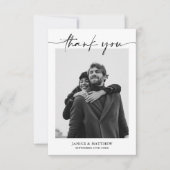 Elegante Minimalistische Moderne Script Foto Huwel Bedankkaart (Voorkant)
