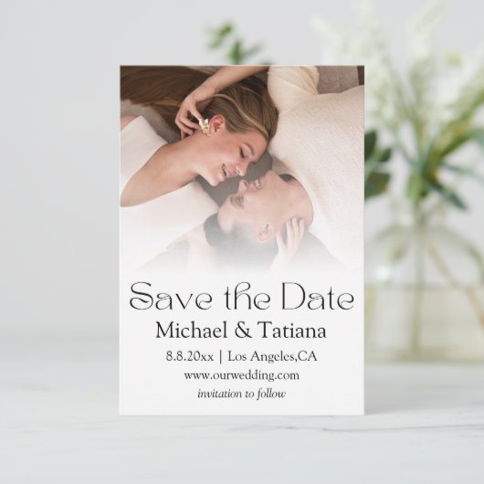 Elegante minimalistische moderne script vervaagde  save the date (Staand voorkant)