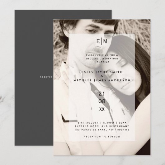 Elegante Minimalistische Moderne Trouw-FOTO OVERLA Kaart (Voorkant / Achterkant)