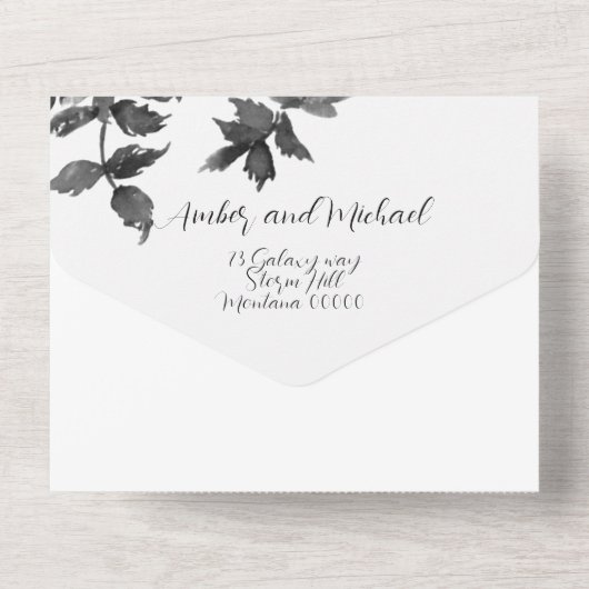 Elegante minimalistische moderne zwarte witte wild all in one uitnodiging (Achterkant)