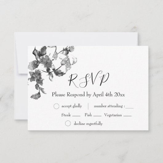 Elegante minimalistische moderne zwarte witte wild RSVP kaartje (Voorkant)