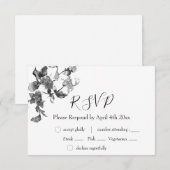 Elegante minimalistische moderne zwarte witte wild RSVP kaartje (Voorkant / Achterkant)