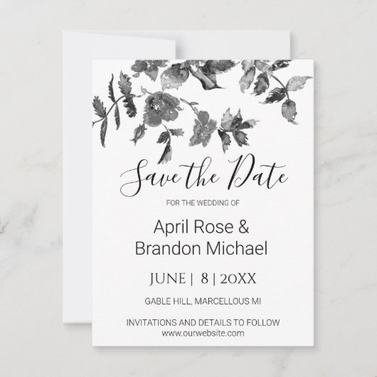 Elegante minimalistische moderne zwarte witte wild save the date (Voorkant)