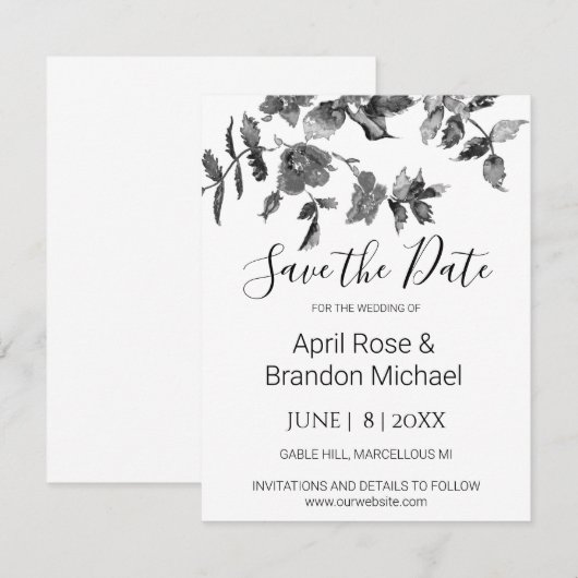Elegante minimalistische moderne zwarte witte wild save the date (Voorkant / Achterkant)