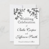Elegante minimalistische moderne zwarte witte wild save the date (Voorkant)