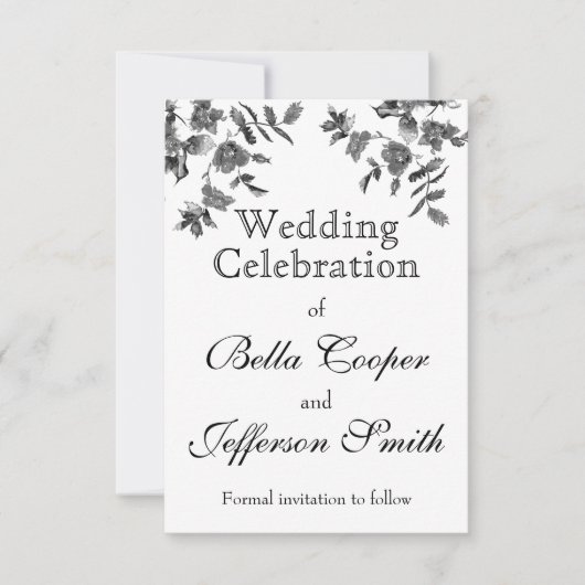 Elegante minimalistische moderne zwarte witte wild save the date (Voorkant)