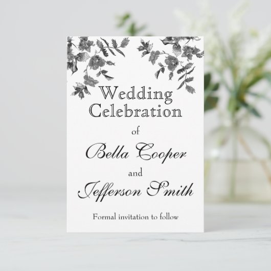 Elegante minimalistische moderne zwarte witte wild save the date (Staand voorkant)