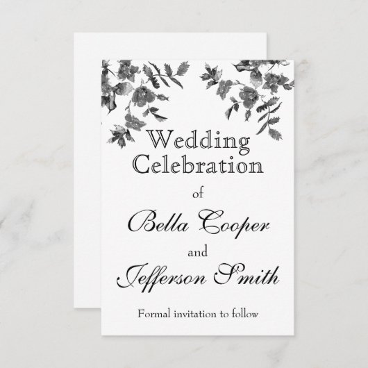 Elegante minimalistische moderne zwarte witte wild save the date (Voorkant / Achterkant)