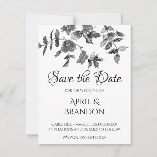 Elegante minimalistische moderne zwarte witte wild save the date (Voorkant)