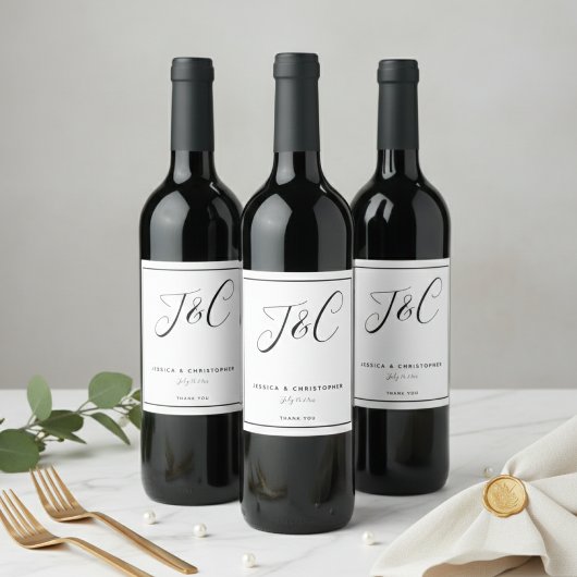 Elegante Minimalistische Monogram Beginletters Tro Wijn Etiket