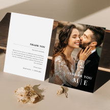 Elegante minimalistische monogram bruiloft bedankk