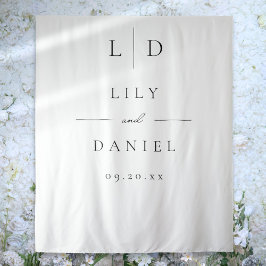 Elegante minimalistische monogram bruiloft foto ac wandkleed