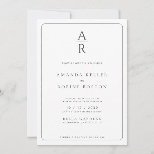 Elegante minimalistische monogram bruiloft uitnodi kaart (Voorkant)