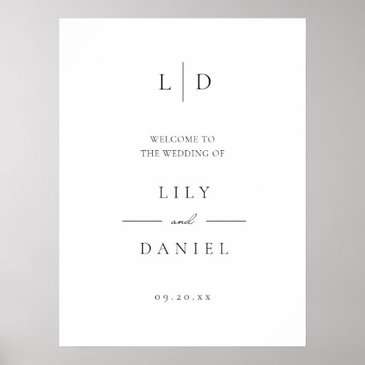 Elegante minimalistische monogram bruiloft welkom  poster (Voorkant)