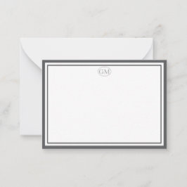 Elegante Minimalistische Monogram Grijs Twee Rand Notitiekaartje