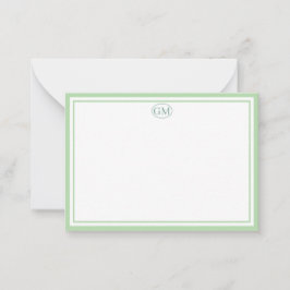 Elegante Minimalistische Monogram Groene Twee Rand Notitiekaartje