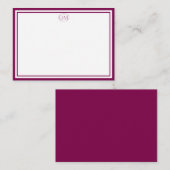 Elegante Minimalistische Monogram ROOD Twee Randen Notitiekaartje (Voorkant / Achterkant)