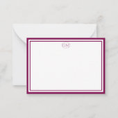 Elegante Minimalistische Monogram ROOD Twee Randen Notitiekaartje (Voorkant)