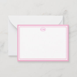 Elegante Minimalistische Monogram Roze Twee Rand Notitiekaartje
