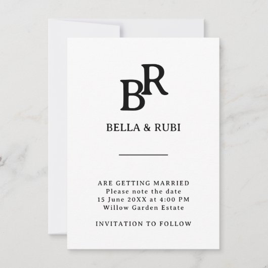 Elegante Minimalistische Monogram Save The Date (Voorkant)