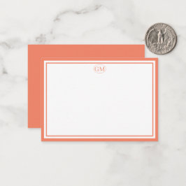 Elegante Minimalistische Monogram Sinaasappel Twee Notitiekaartje