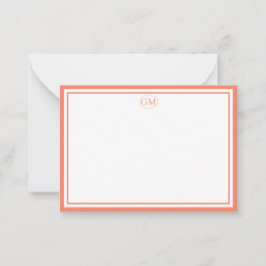 Elegante Minimalistische Monogram Sinaasappel Twee Notitiekaartje