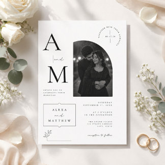 Elegante Minimalistische Monogram Trouwkaart met F Kaart