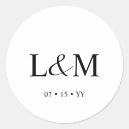 Elegante minimalistische monogram witte bruiloft ronde sticker