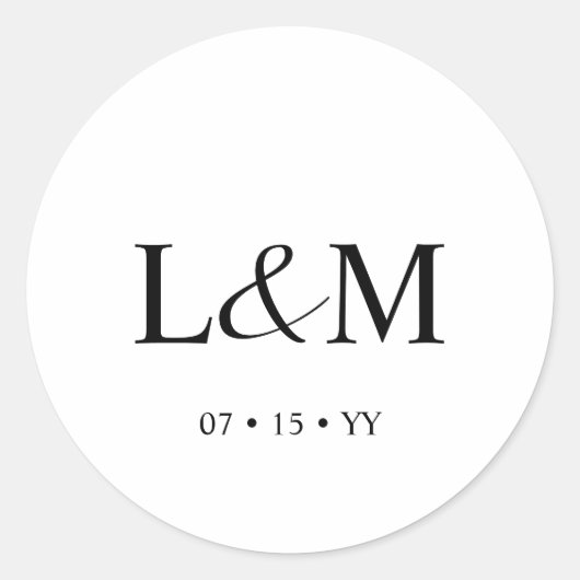 Elegante minimalistische monogram witte bruiloft ronde sticker (Voorkant)