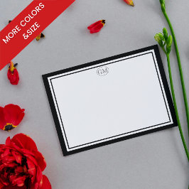 Elegante Minimalistische Monogram Zwarte Twee Rand Notitiekaartje