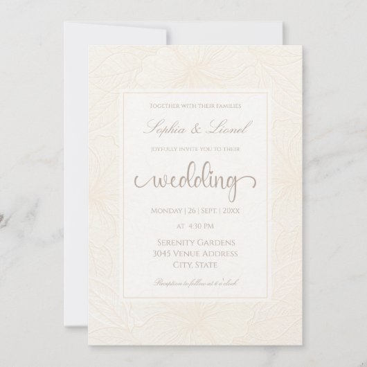 Elegante minimalistische monotone bloemenbruiloft kaart (Voorkant)