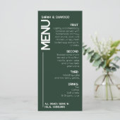 Elegante minimalistische moslim groen wit bruiloft menu (Staand voorkant)