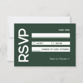 Elegante minimalistische moslim groen wit bruiloft RSVP kaartje (Voorkant)