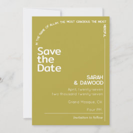 Elegante minimalistische moslim messing witte brui save the date
