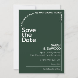 Elegante minimalistische moslim smaragd groene bru save the date