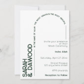 Elegante minimalistische moslim wit groen bruiloft kaart (Voorkant)