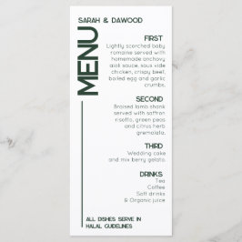 Elegante minimalistische moslim wit groen bruiloft menu