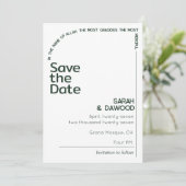 Elegante minimalistische moslim wit groen bruiloft save the date (Staand voorkant)