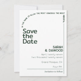 Elegante minimalistische moslim wit groen bruiloft save the date