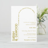 Elegante minimalistische moslim wit messing bruilo kaart (Staand voorkant)