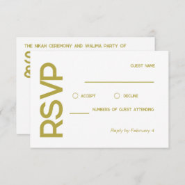 Elegante minimalistische moslim wit messing bruilo RSVP kaartje