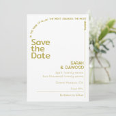 Elegante minimalistische moslim wit messing bruilo save the date (Staand voorkant)