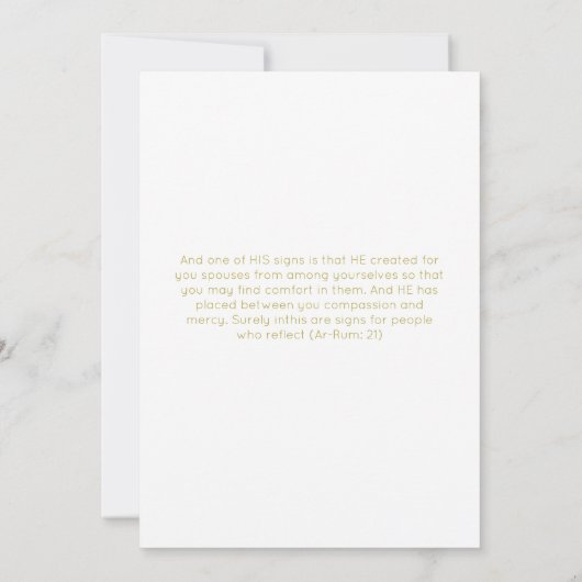 Elegante minimalistische moslim wit messing bruilo save the date (Achterkant)