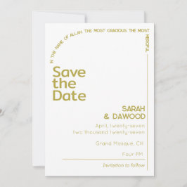 Elegante minimalistische moslim wit messing bruilo save the date