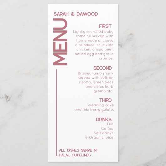 Elegante minimalistische moslim wit rose goud brui menu (Voorkant)