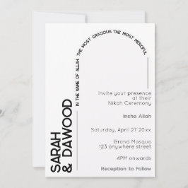 Elegante minimalistische moslim wit zwart bruiloft kaart