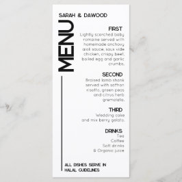 Elegante minimalistische moslim wit zwart bruiloft menu