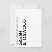 Elegante minimalistische moslim wit zwart bruiloft RSVP kaartje (Achterkant)